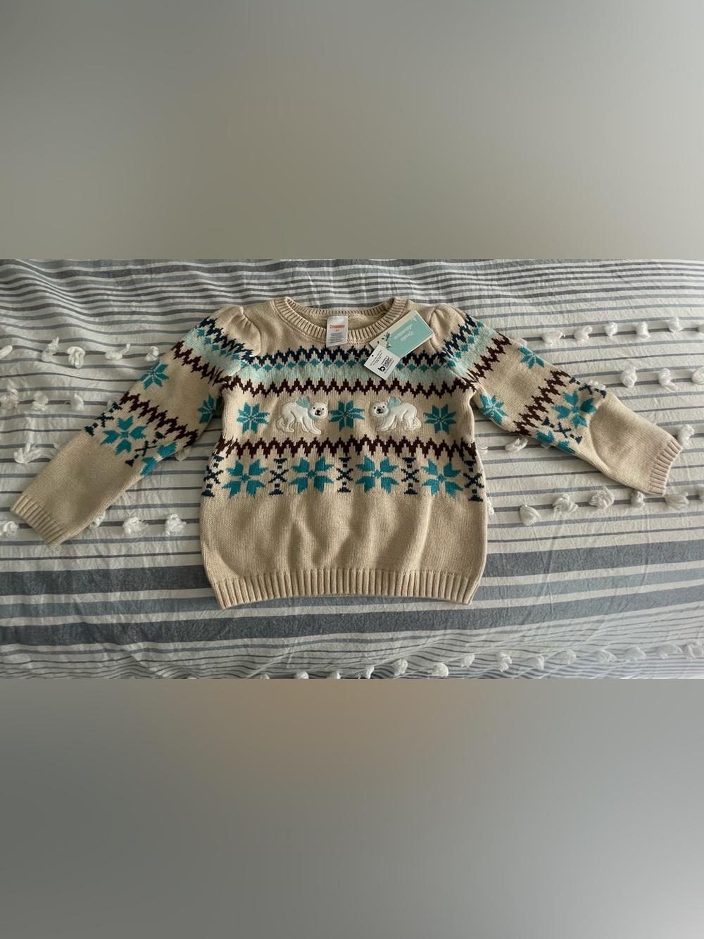 Gymboree Cream Sweater with Teal and Brown Fair Isle Polar Bears